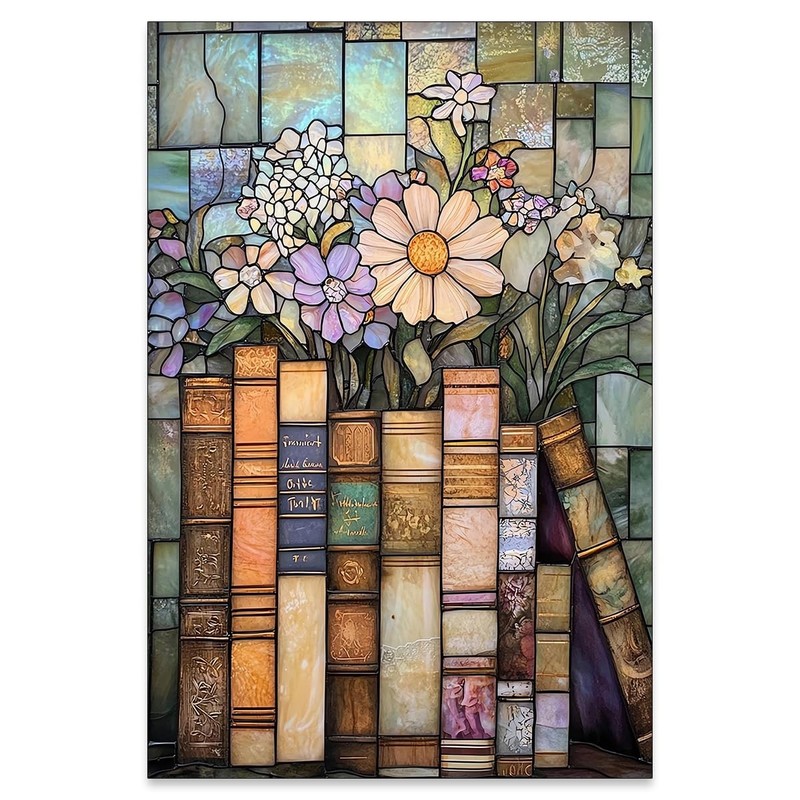 Stained Glass Book Flower Wall Art Vintage Nature Botanical Poster Fashion Pr…