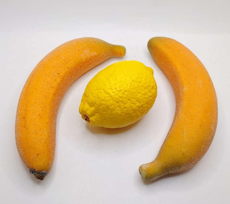 Vintage MCM Faux Fruit Plastic Bananas And Heavy Resin Lemon Lot of 3