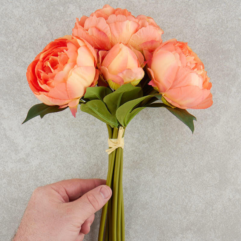 11" Artificial Peach Peony Bouquet for Home Decor, Crafting and Displaying gallery