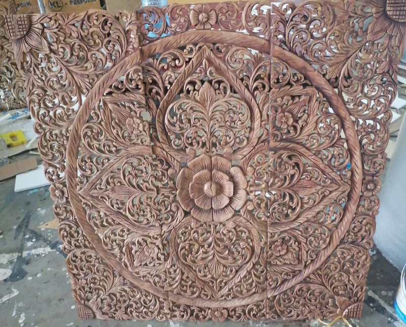 brown mandala wood carved panel 90 x 90 Cm Plaque Wall Art Decor Handmade