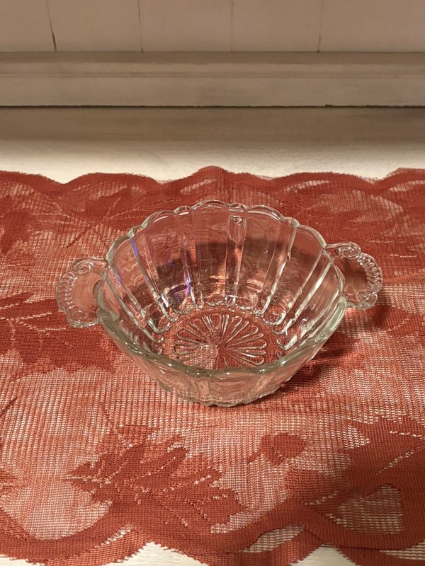 Vintage Clear Pressed Molded Glass Dish with handles MISSING LID