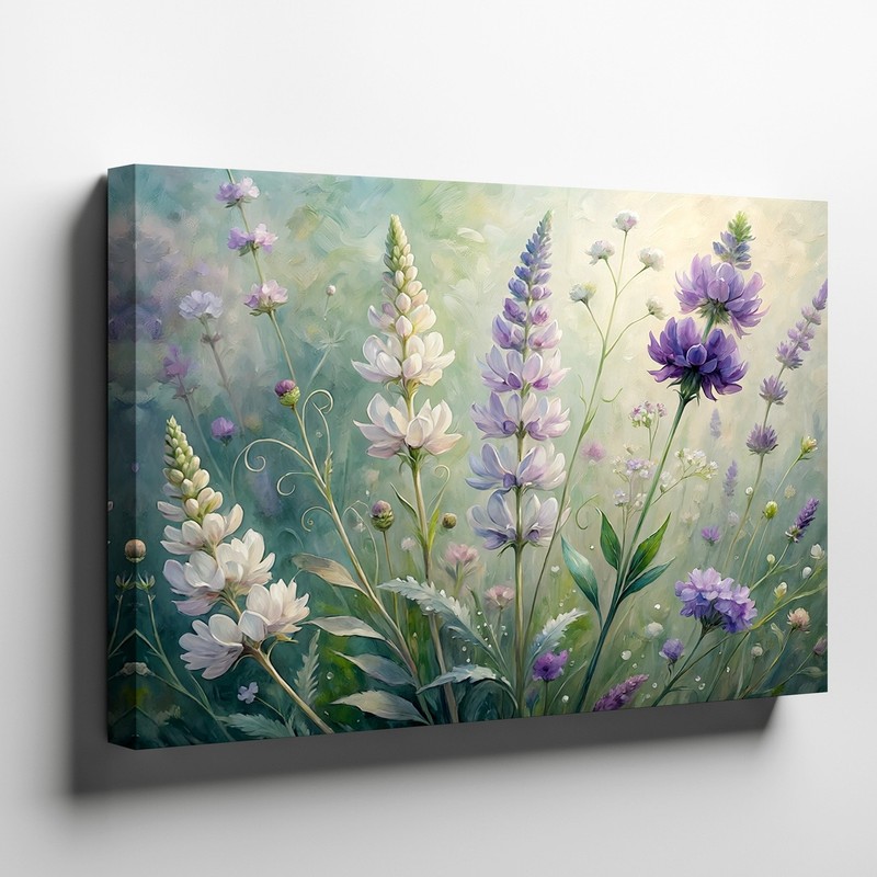 Elegant Purple Lavender and White Wildflowers Canvas Wall Art Floral Print Decor