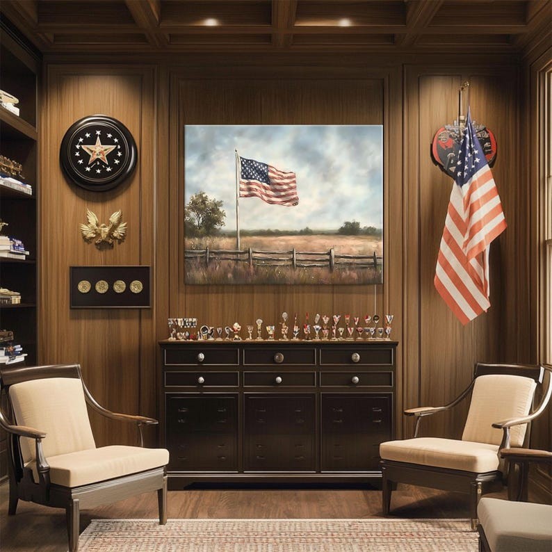 American Flag Canvas Print: Rustic Farmhouse Patriotic Wall Art for Bedroom gallery