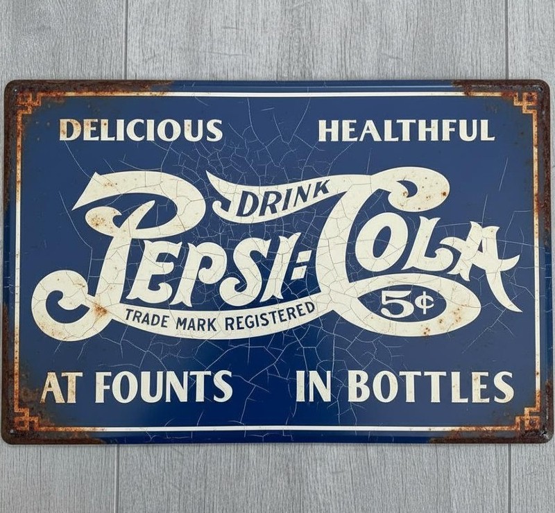 Pepsi-Cola In Bottles 5 Cents 12″ x 18″ Vintage Novelty Metal Sign Made In USA