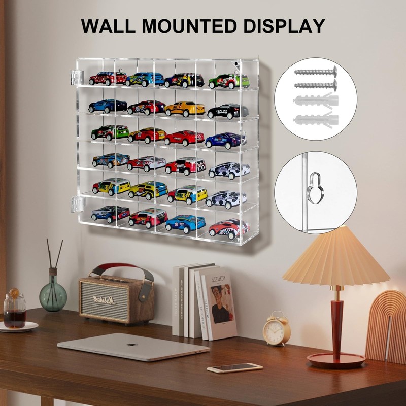 Wall Mount Acrylic Display Case 1/64 Scale for Hot Wheels, 6-Tier 24 Slots To... gallery