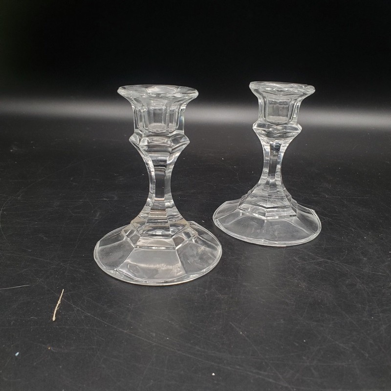 Pair Lead Crystal Candlesticks American Made 24% Lead Vintage Clear