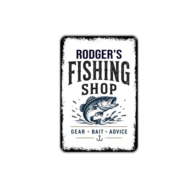 Personalized Fishing Shop Metal Sign | Custom Fisherman Decor | Lake