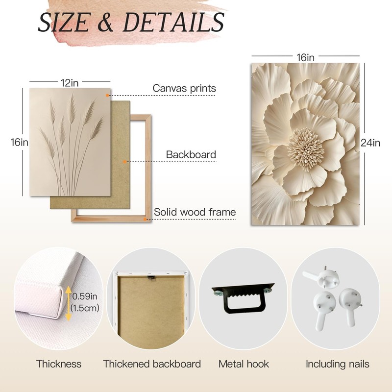 Framed Neutral Beige Flower Wall Art, Beige Botanical Wall Decor, Modern Mini... gallery