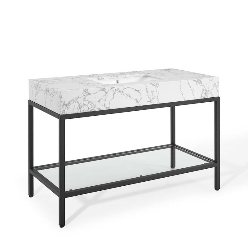 Modway Kingsley 50" Black Stainless Bathroom Vanity, BK/WH -EEI-4000-BLK-WHI