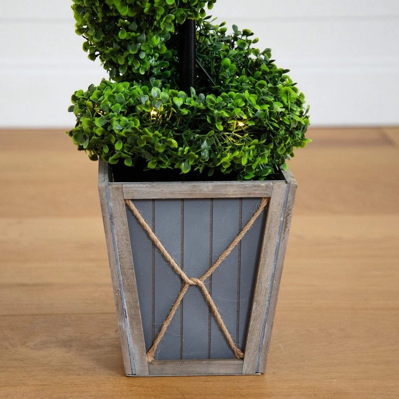 45” UV Resistant Artificial Boxwood Spiral Topiary Tree w/LEDs (Indoor/Outdoor) gallery