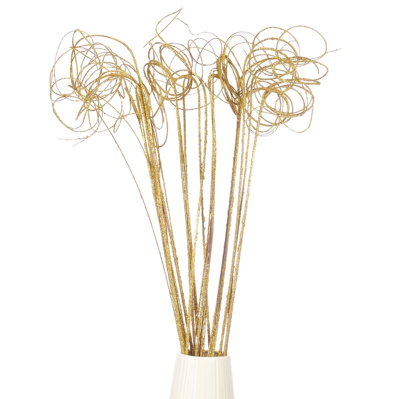 30 Pcs Glitter Dried Curly Willow Branches Natural Branches Twigs, Gold