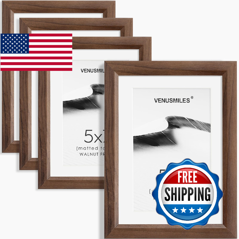 Venusmiles 5×7 Picture Frame Set of 4 Natural Solid Walnut Photo Frames with 4×6