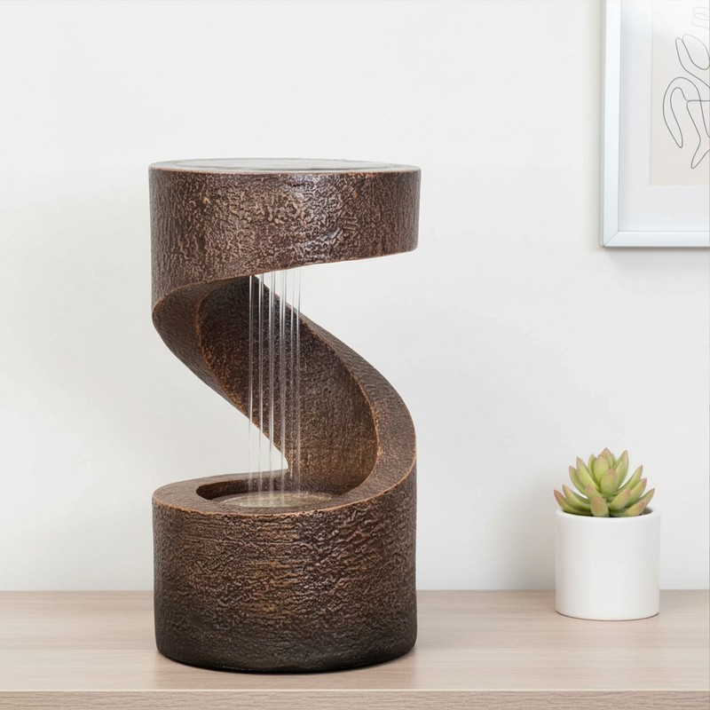 Winding Showers Tabletop Indoor Water Fountain – 14″ – Brown by Sunnydaze