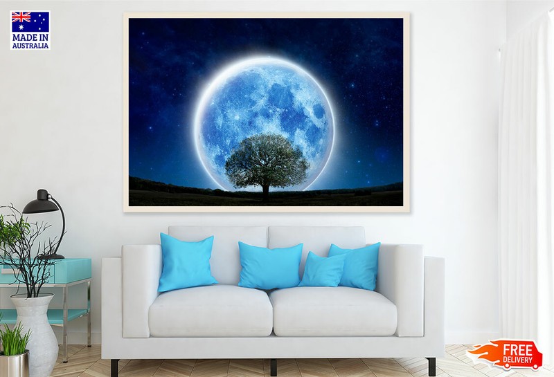 (Laminated) Super Full Moon & Tree Night View 91x61cm