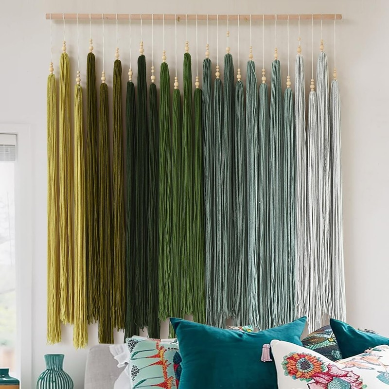 Macrame Wall Hanging Large Yarn Fiber Art Geometric Aesthetic Beaded Decor gallery