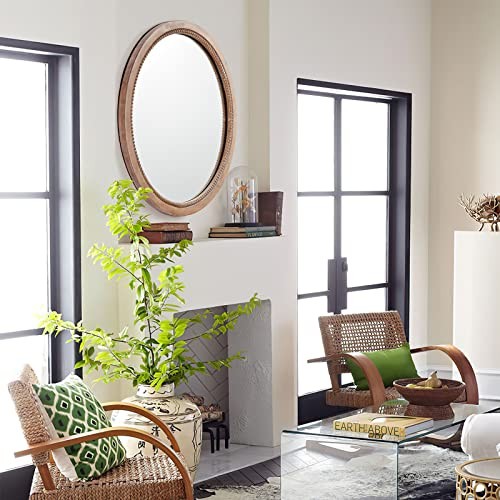 Round Wood Mirror,24 inch Circle Rustic Farmhouse Natural 24"L x 24"W Nature gallery