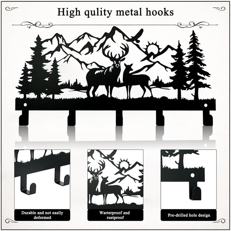 Metal Key Holder Wall Mount, Rustic Cabin Key Rack Hooks, Woodland Wildlife W... gallery