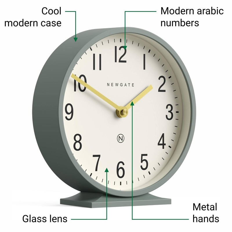® Q Mantel Clock | Modern Classic Round Mantel Clock | Asparagus Green | Cont... gallery