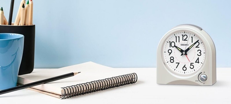 Seiko Clock Alarm Clock, Table Clock, Analog, White Pearl, 115 x 115 x 55 mm gallery