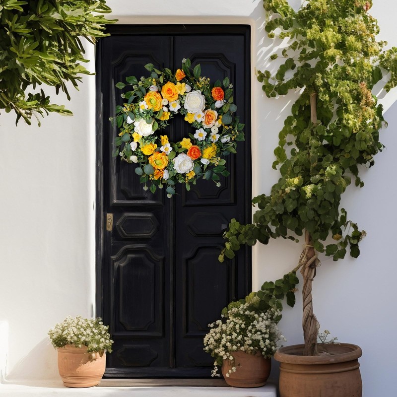 Spring Wreaths for Front Door Outside 24 Inch Yellow & White Spring Summer Wr... gallery