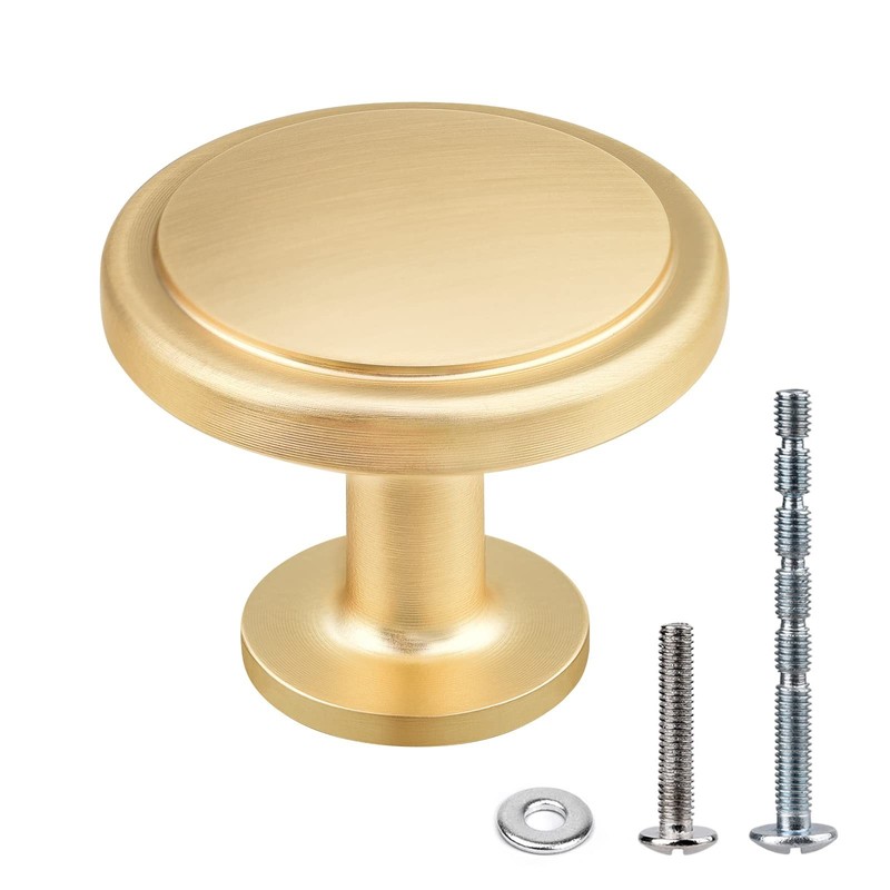 WEAVERBIRD 10 Pack Round Knobs, 30mm/1.2″ Brushed Gold Zinc Alloy Modern Cabi…