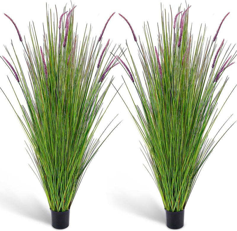 2 Pack Artificial Grass Plants, 5ft Tall Fake Lavender Plants Grass Indoor