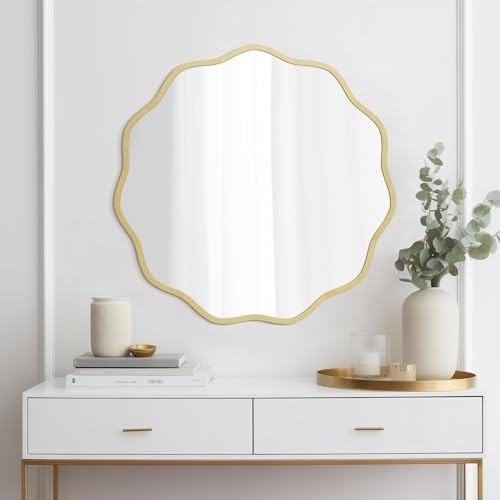 Round Wavy Mirror for Wall Decorative 24 inch, Modern Round 24"L x 24"W Gold gallery
