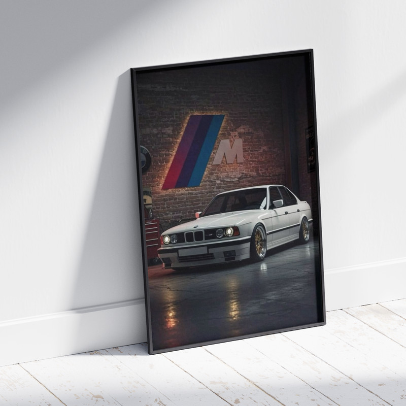 BMW M5 E34 Poster Vintage Sports Car Garage Wall Art Luxury Retro Print Decor gallery