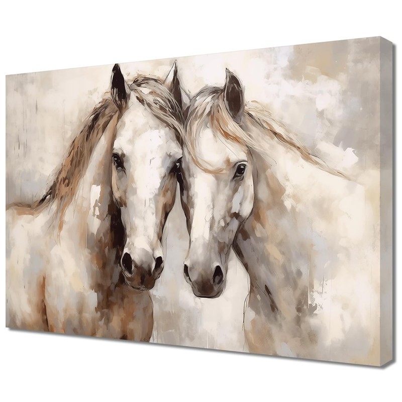 Horse Canvas Prints Wall Art Vintage White Horses Painting Country Couple Ani…