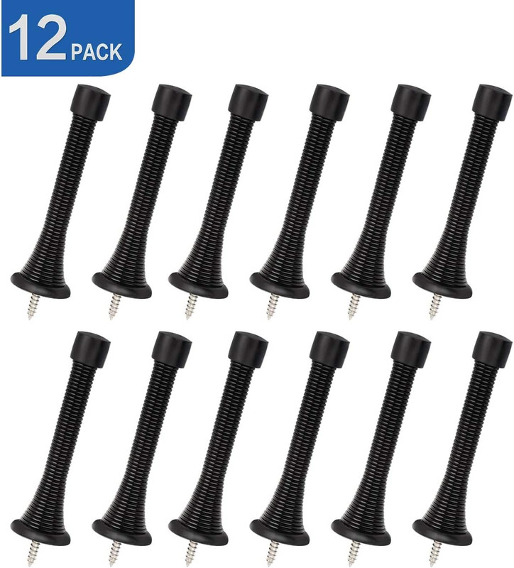 12 Pack Black Spring Door Stops,3-1/8" Heavy Duty - Flexible Door Stopper with L gallery