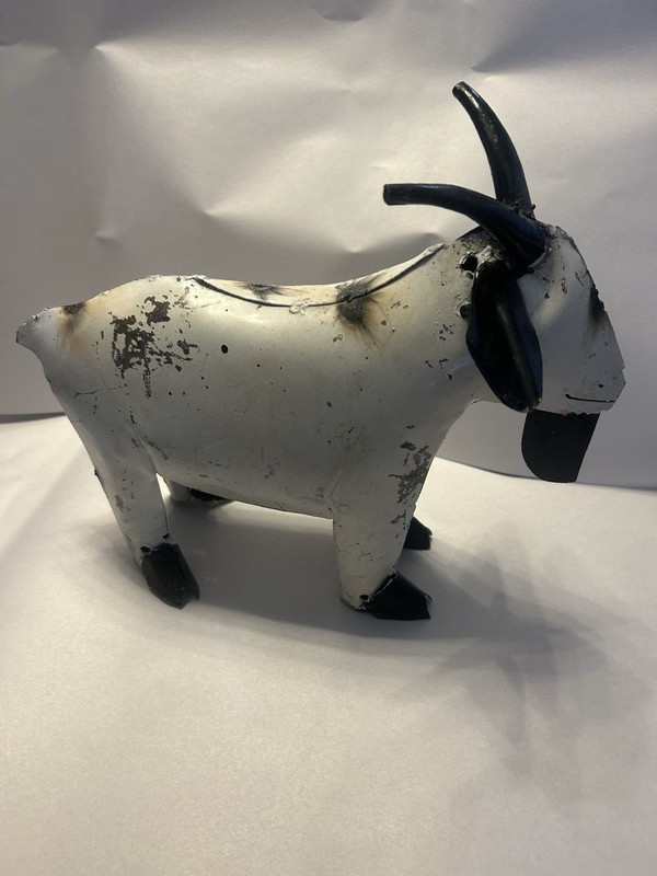 Handmade Rustic Metal Goat Sculpture Farmhouse Folk Art Welded Steel Yard Decor