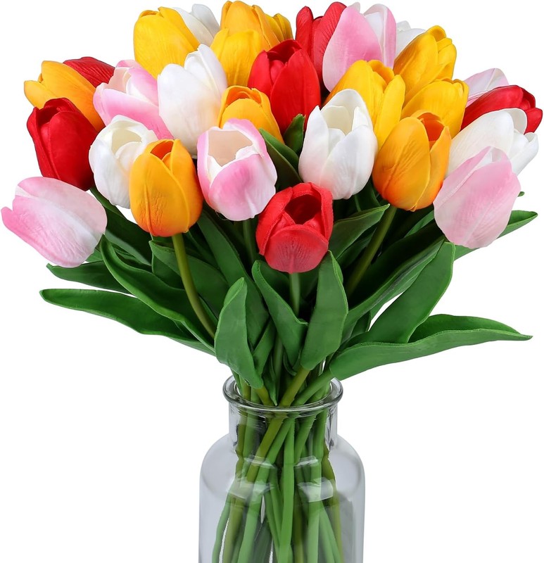 SITUMEIZI Fake Flowers Tulips Artificial Flower 15pcs Real Touch PU 14″ for Spri
