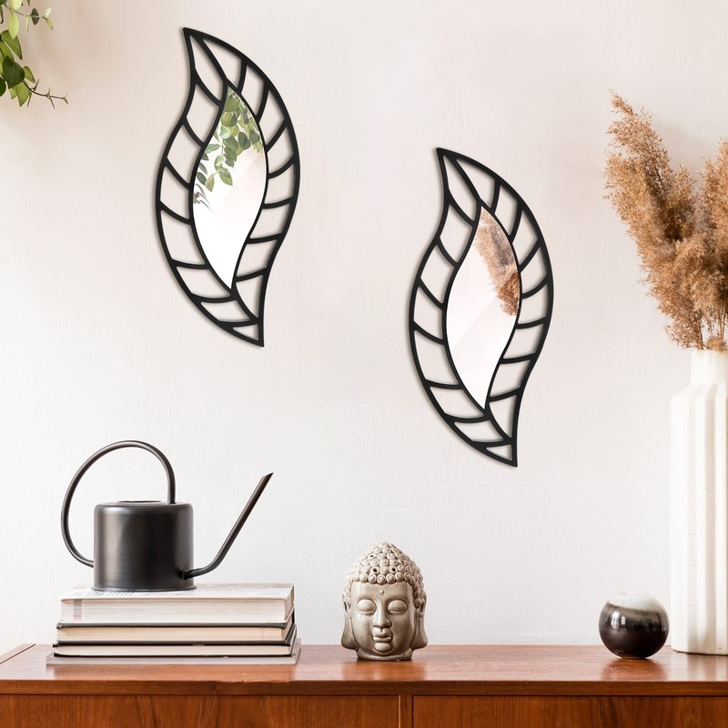 2 Pcs Decorative Mirror Wall Decor Leaf Teardrop Mirror Wall Mounted Decorati... gallery
