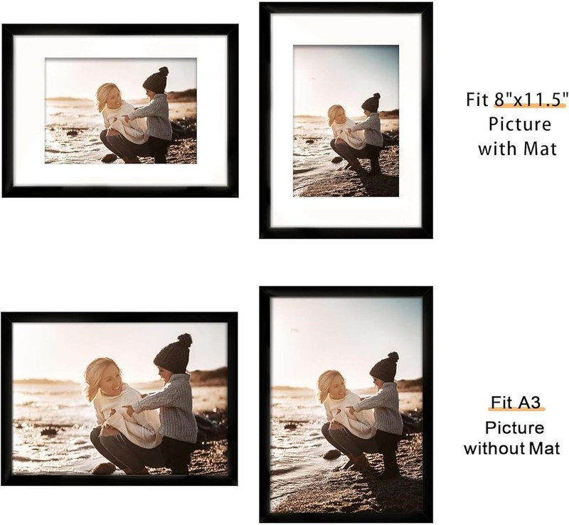 A3 Picture Frame Set of 12, Display 8.3x11.7 with Mat or 11.7 x 16.5 without Mat gallery