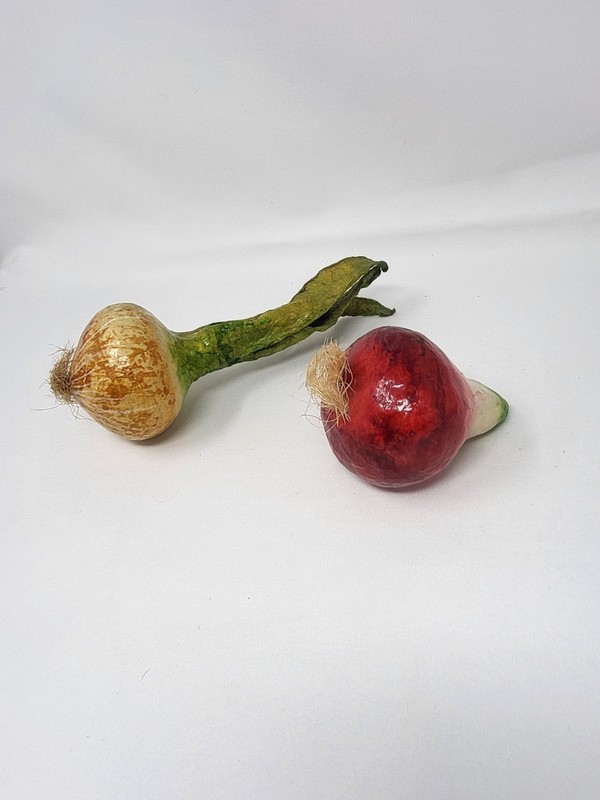 Pair Of Paper Mache Mexico Onion And Radish Farmhouse Rustic Lifesize Decor