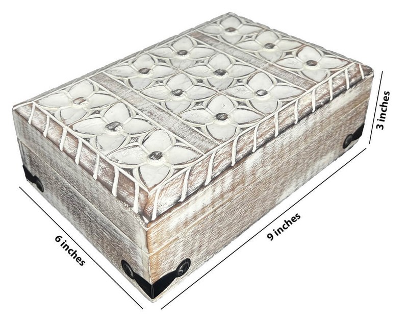 Whitewashed Mango Wood Engraved Box gallery