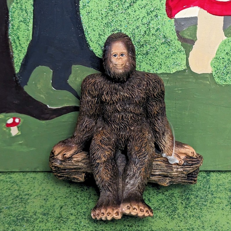 Miniature Lil’ Perching Bigfoot with Sawtooth Hanger Sasquatch Garden Figurine
