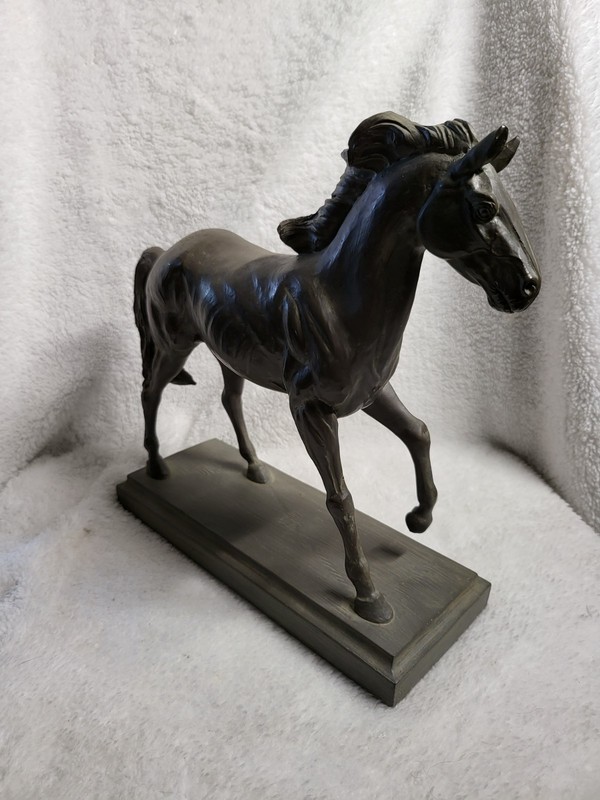 Three Hands Corp Dark Charcoal Bronze Faux Wood Horse Statue Figurine on Base gallery