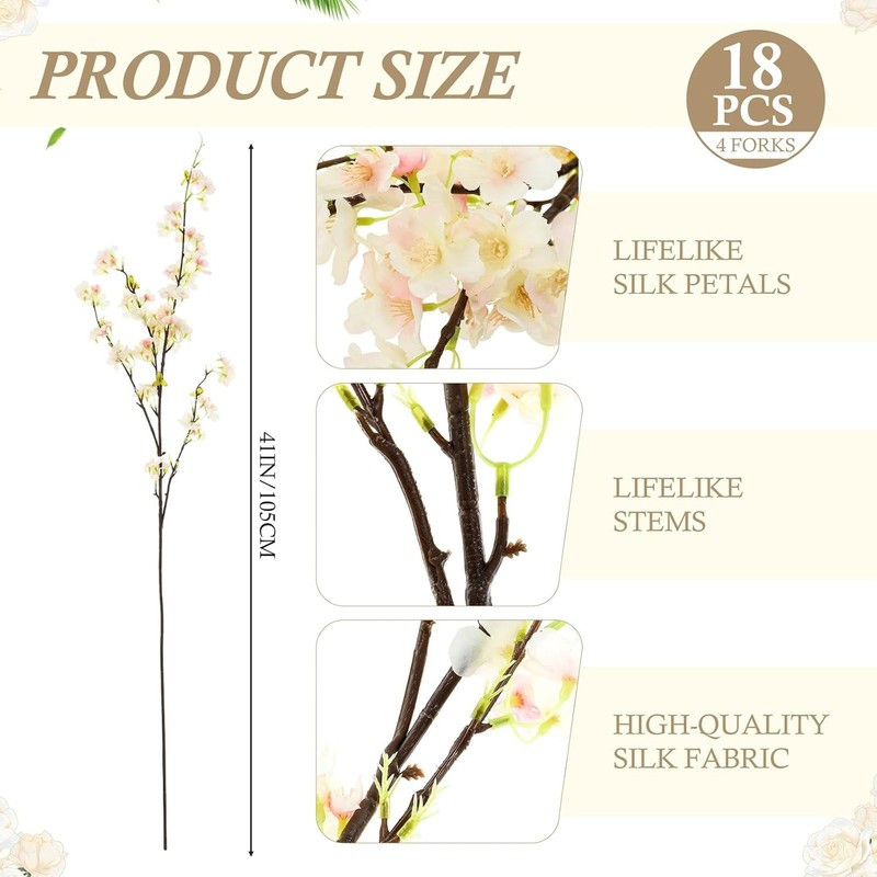 18 Pcs Artificial Cherry Blossom, 41" Faux Cherry Branches Spring Decor Indoor gallery