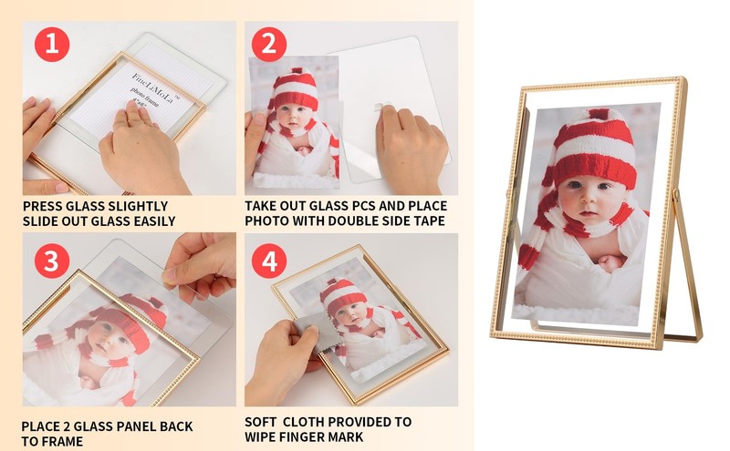 Gold 4x6'' Floating Picture Frame 2Pack,For Photo Sizes(2x3'',3.5x 5''),Beade... gallery