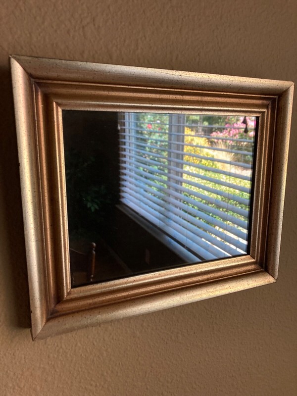 Mirror, Smoked Glass in Gold Wooden Frame 9 1/2 x 11 1/2 inches