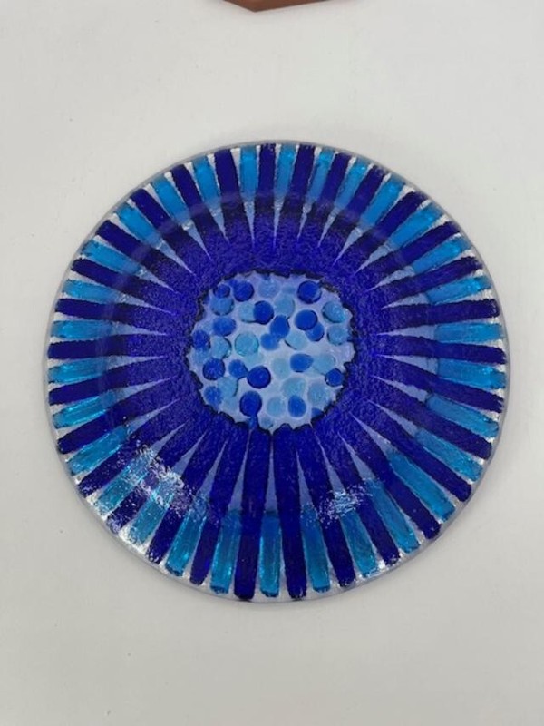 Murano Style Decorative Plate 7" Textured Green and Blue Design No Damage gallery
