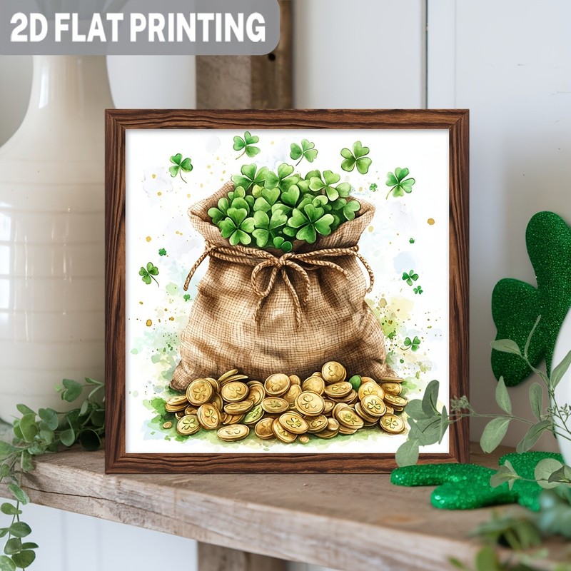 Rustic St. Patrick's Day Shamrock Decor Framed Gold Coins Clover Bag Sign Gift gallery