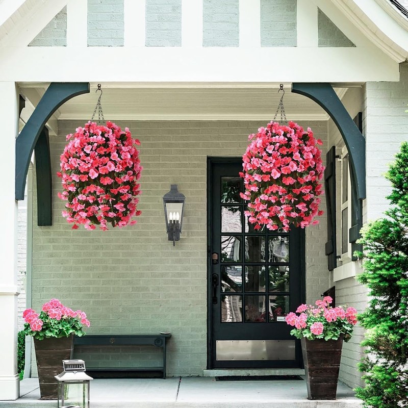 Low Maintenance Hanging Flower Basket - 4 Silk Begonias for Outdoor Elegance gallery