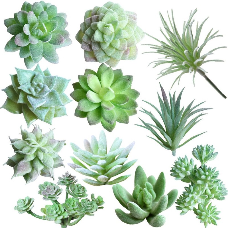 11PCS Faux Succulent Assortment, Unpotted Echeveria Agave, Green Decor