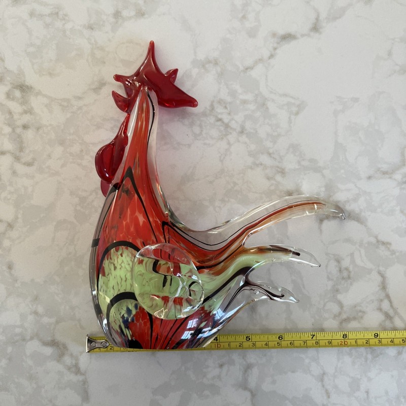 COLORFUL Red Green & Blue ART GLASS ROOSTER 9.5” Tall gallery