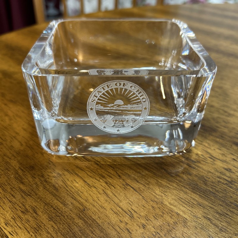 Badash Crystal Decorative Bowl Square Clear Etched Ohio Seal