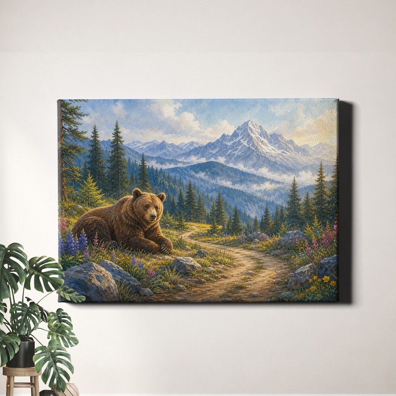 Brown Bear Poster Print Mountain Trail Watercolor Wildlife Decor