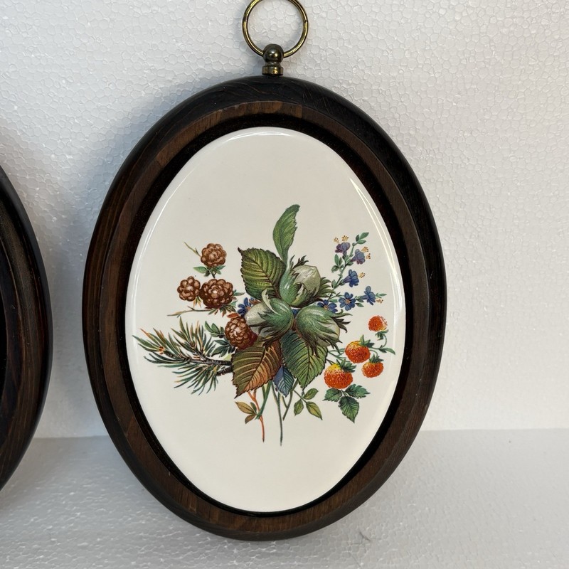 Vintage Wood And Tile Wall Plaques Pine Cones Mushroom Berries 2 8 X 5 1/2 gallery