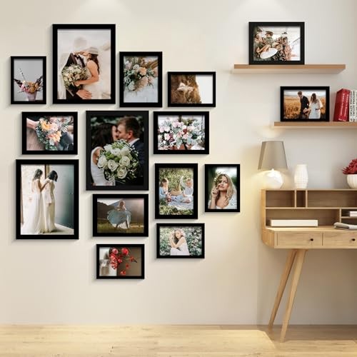 15 Pack Real Glass Picture Frames Collage 3pcs 8x10, 6pcs 5x7, 6pcs 4x6 Black gallery